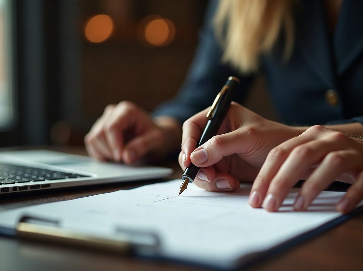 Hands signing a document at a desk